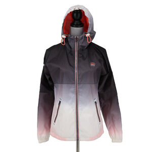 Superdry Japan Jacket Womens XS Grey White Ombre Zip Hoodie Lined Windcheater